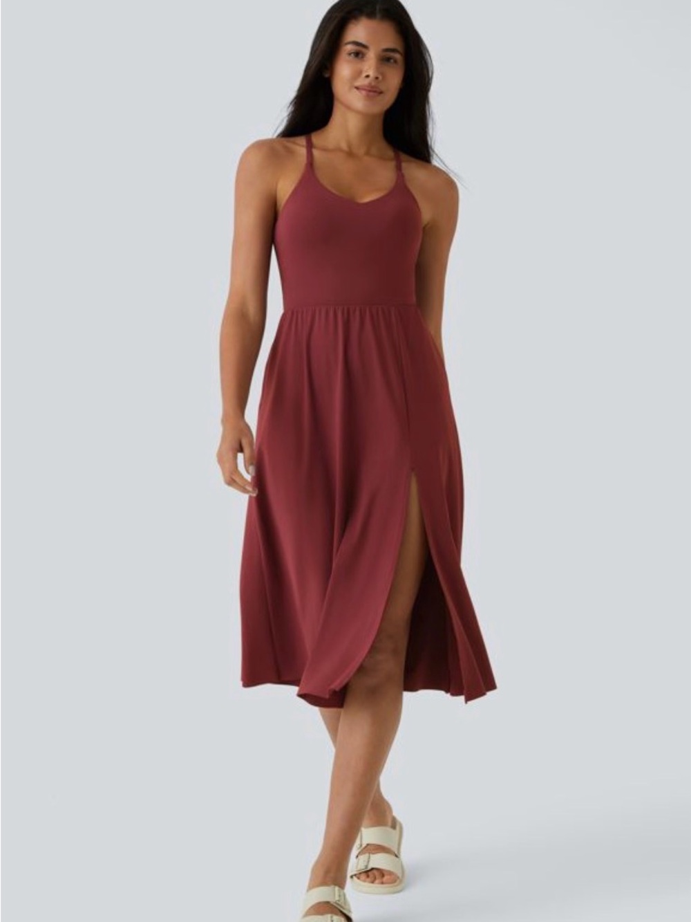 Halara Everyday Chill dress la land Midi Dress in Red Madder Brown Sold Out!
